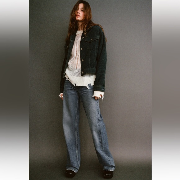 Zara Mid Rise TRE Loose Fit Long straight leg Jeans Blue size 32 US 10 NWT - Picture 8 of 16